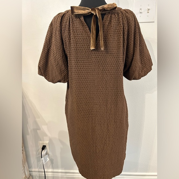 NWT Jade Gather Neck Tie Back Brown Textured‎ Dress - Brown XS - Picture 6 of 12